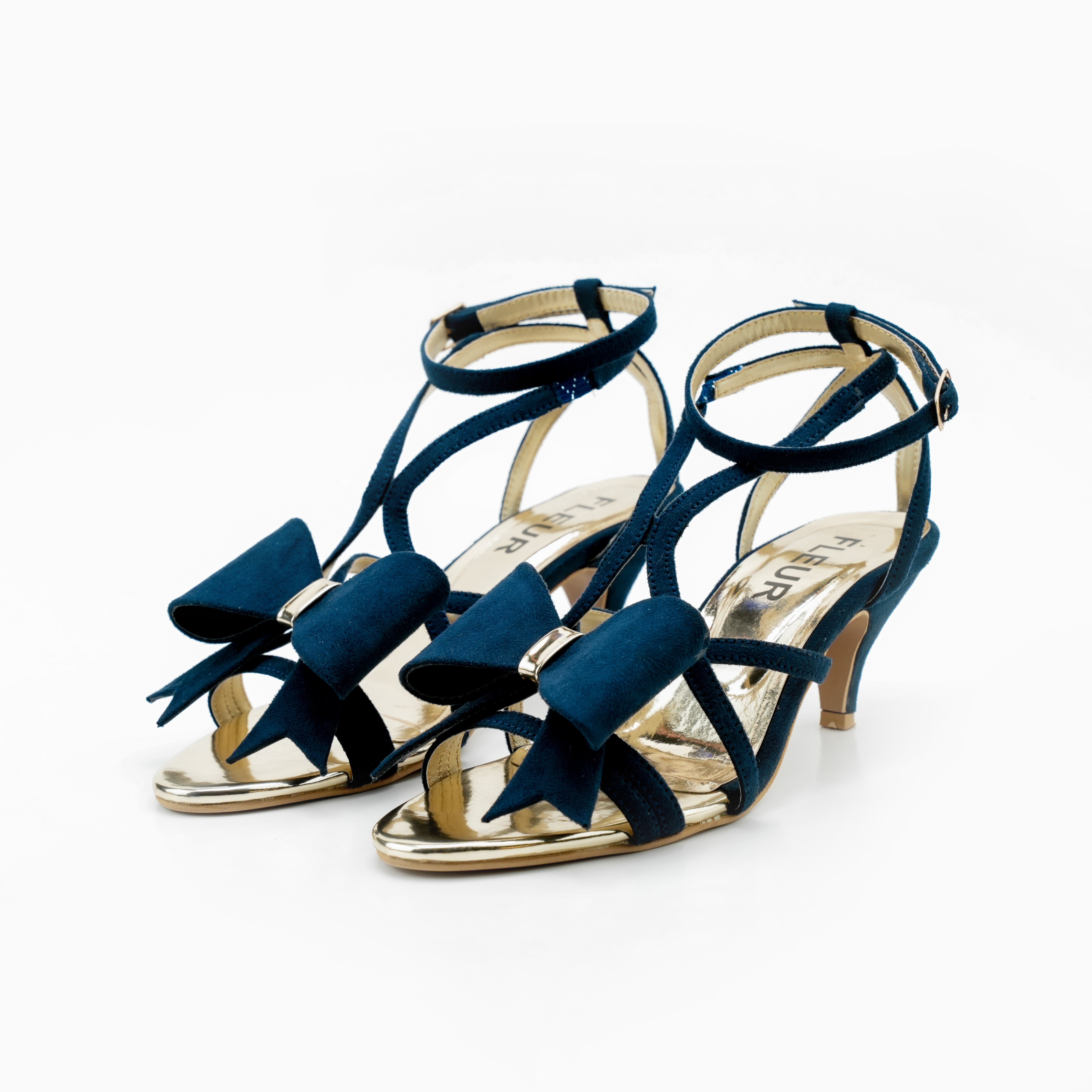 Navy Luxe Bow Heel - Golden/Navy