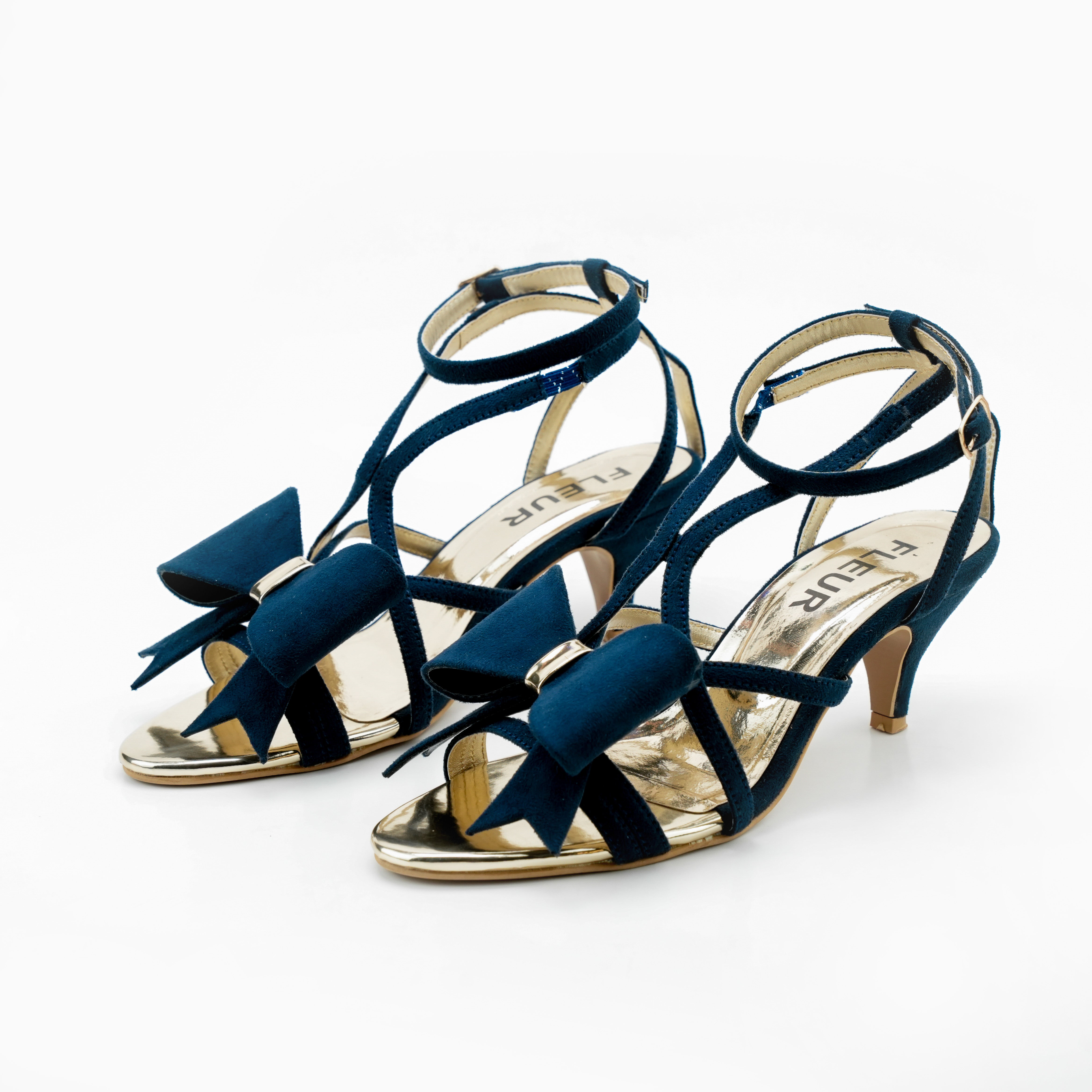 Navy Luxe Bow Heel Golden Navy Fleur