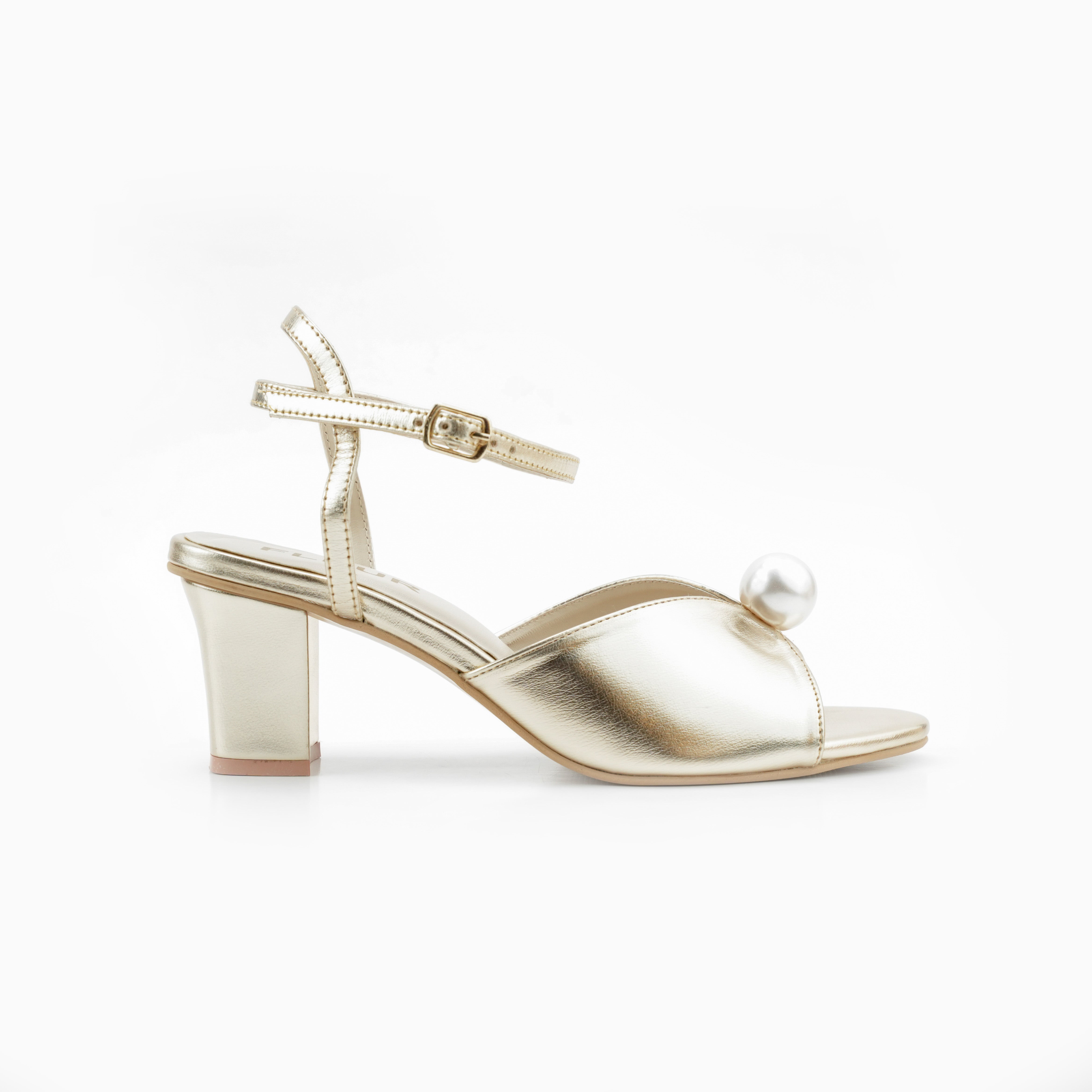 Pearl Glow Block Heel - Golden