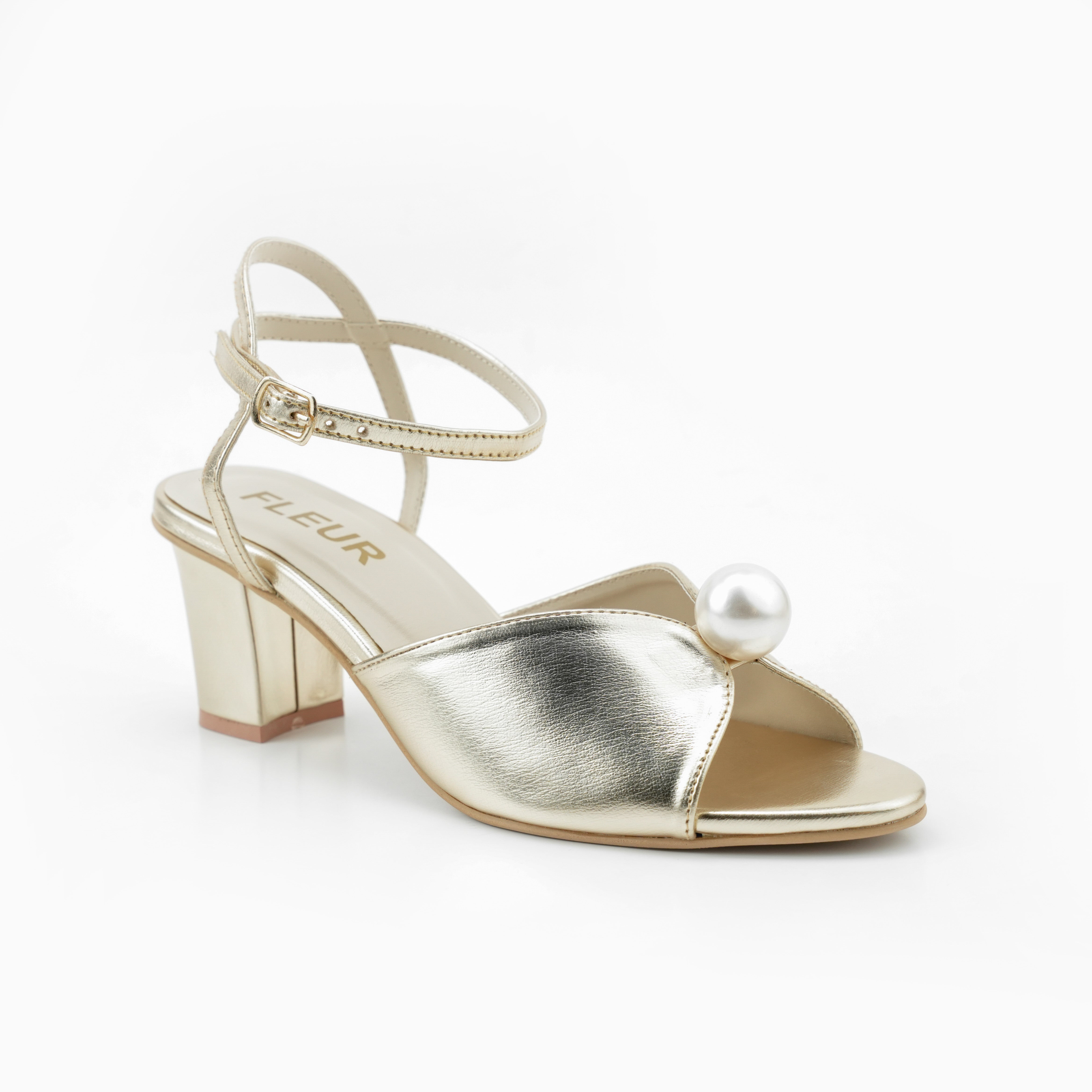 Pearl Glow Block Heel - Golden